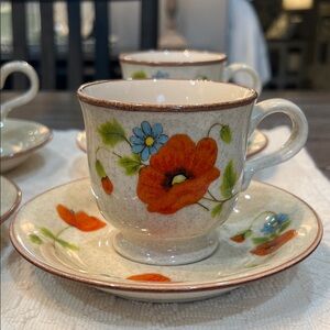 Mikasa Stylemanor Poppy Parade Set of 4 Cups and 4 Saucers Vintage 1977-79